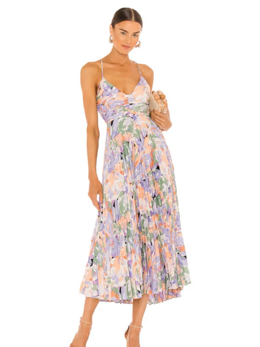 Astr Lavender Multi Floral Pleated Midi Dress